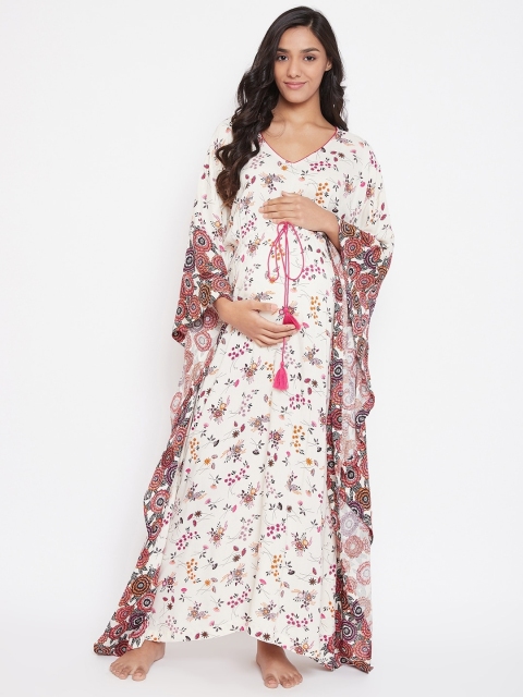 

The Kaftan Company White & Pink Printed Maternity Nightdress