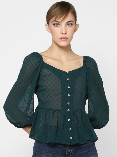 

ONLY Women Green Puff Sleeve Peplum Top