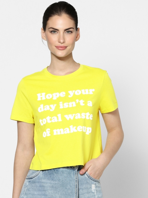 

ONLY Women Yellow Typography Printed Crop T-shirt