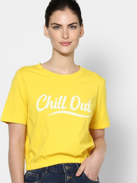 

ONLY Women Yellow & White Typography Printed T-shirt