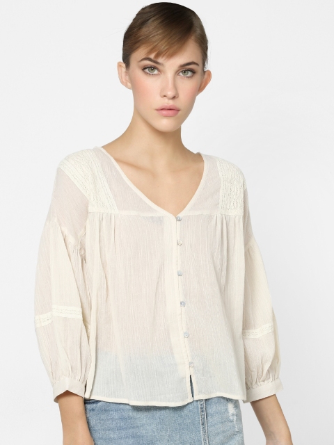 

ONLY Off White Puff Sleeve Lace Insert Regular Top