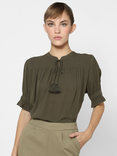 

ONLY Olive Puff Sleeve Tie-Up Detailed Regular Top