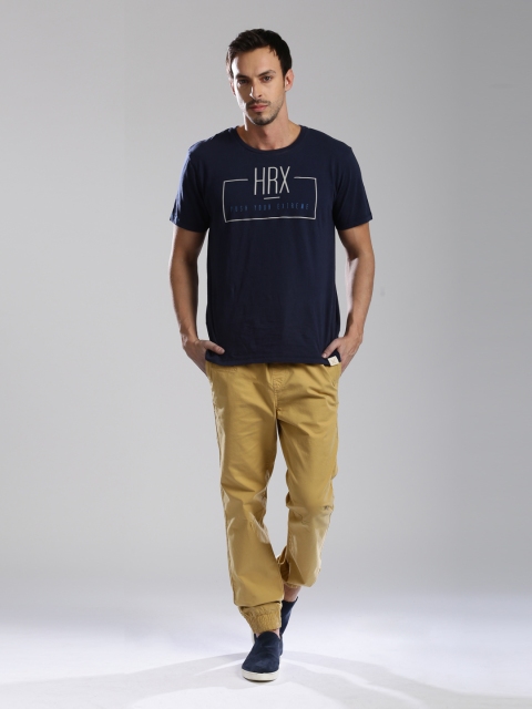 

HRX by Hrithik Roshan Men Khaki Solid Regular Fit Cuffed Joggers