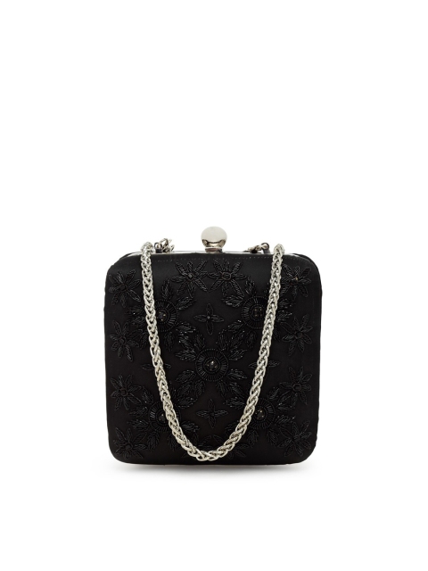 

PRACCESSORII Black Embellished Box Clutch