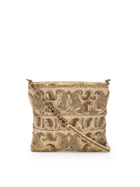 

PRACCESSORII Beige & Gold-Toned Embroidered Purse Clutch