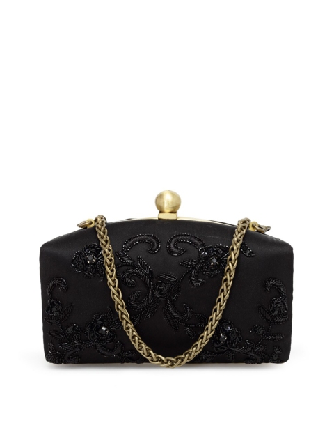 

PRACCESSORII Black Embellished Box Clutch