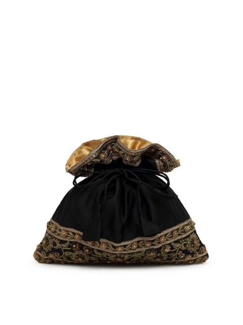 

PRACCESSORII Black & Gold-Toned Embroidered Embellished Clutch