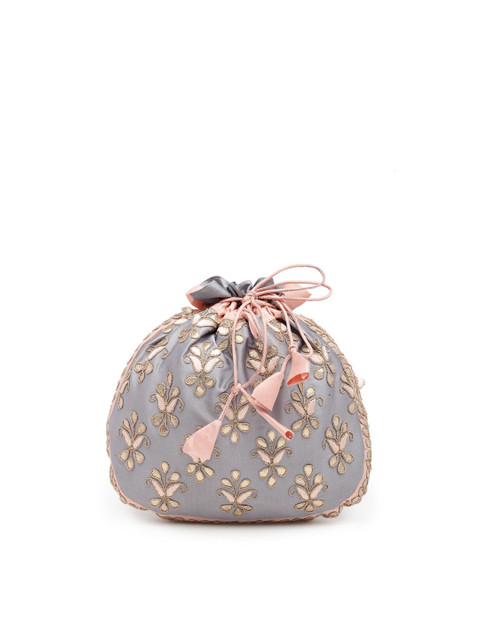 

PRACCESSORII Grey & Pink Embroidered Embroidered Clutch