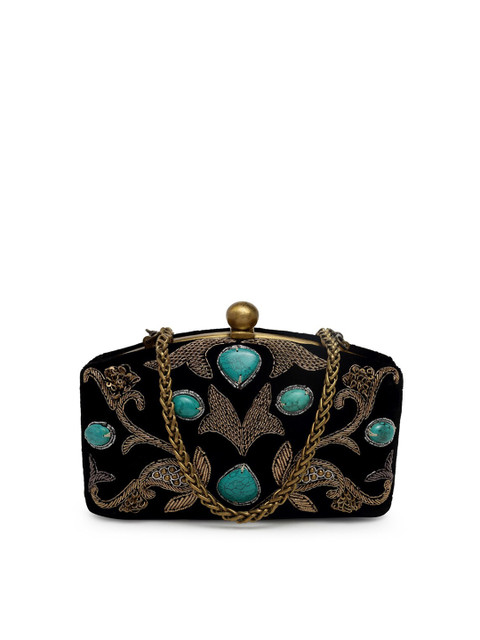 

PRACCESSORII Black & Gold-Toned Embellished Clutch
