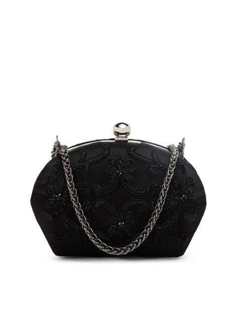 

PRACCESSORII Black Embellished Box Clutch