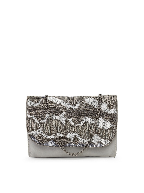 

PRACCESSORII Silver-Toned & White Embroidered Foldover Clutches