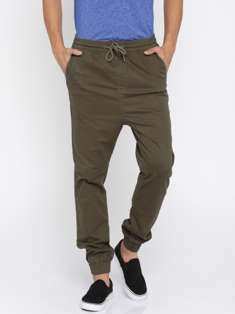 

HRX by Hrithik Roshan Men Olive Green Solid Regular Fit Cuffed Joggers