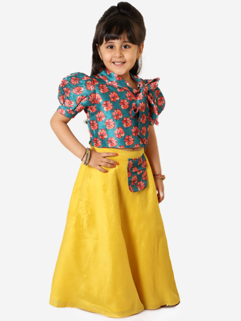 

Lil Peacock Girls Green & Yellow Printed Ready to Wear Lehenga &
