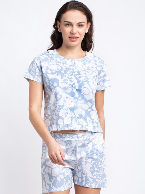 

Boston Club Women Blue & White Printed Night Suit