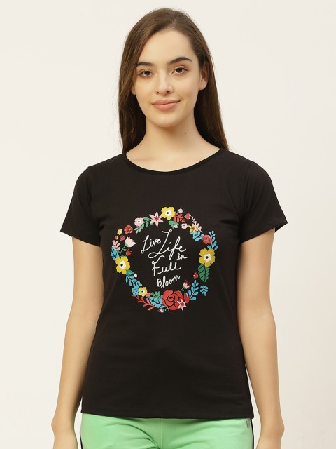 

MRASIS Women Black Cotton Printed Lounge T-shirt