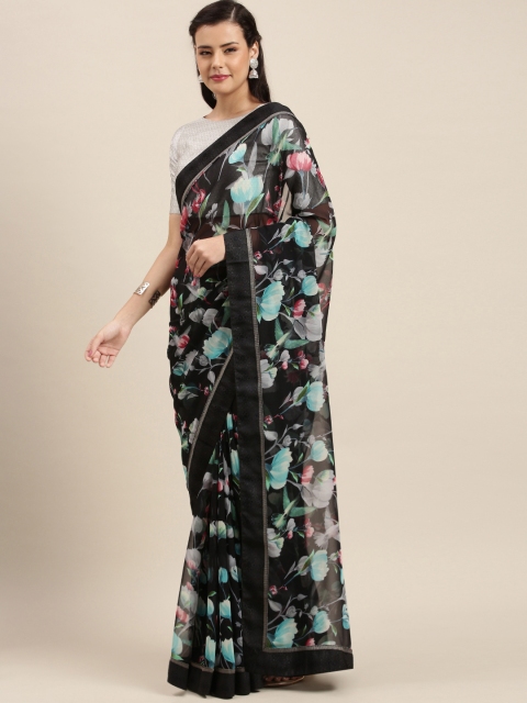 

Soch Black & White Poly Georgette Floral Printed Saree