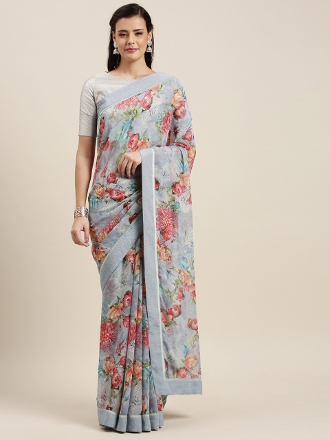 

Soch Grey & Red Poly Georgette Floral Printed Saree