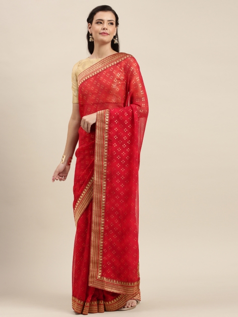 

Soch Red Printed Poly Georgette Saree