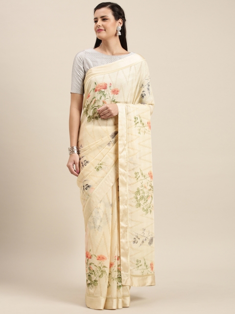 

Soch Cream-Coloured Printed Poly Georgette Saree