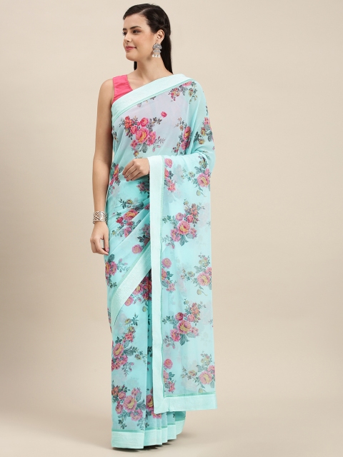 

Soch Blue Printed Poly Georgette Saree