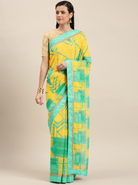

Soch Yellow & Green Poly Georgette Geometric Printed Saree