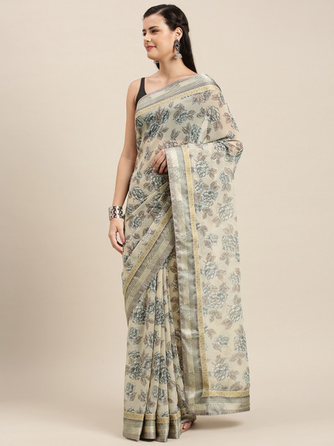

Soch Beige & Black Poly Georgette Floral Printed Saree