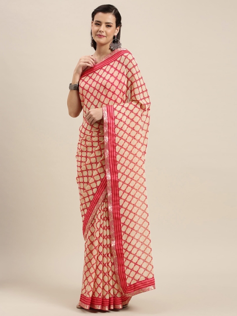 

Soch Beige & Red Poly Georgette Printed Saree