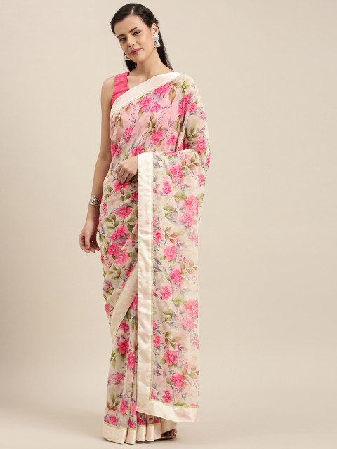 

Soch Beige & Pink Poly Georgette Floral Printed Saree