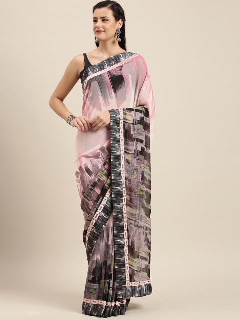 

Soch Pink & Black Poly Georgette Abstract Printed Saree