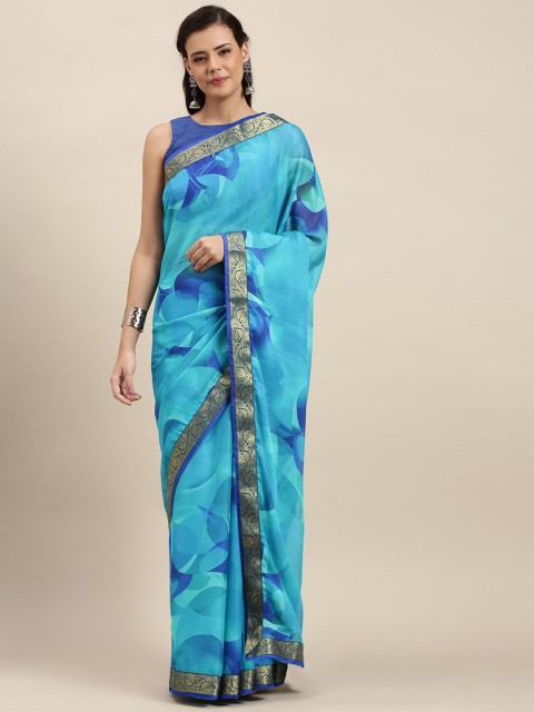 

Soch Blue Printed Poly Georgette Saree