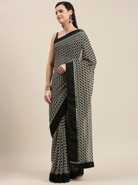 

Soch Black & Cream-Coloured Poly Georgette Printed Saree
