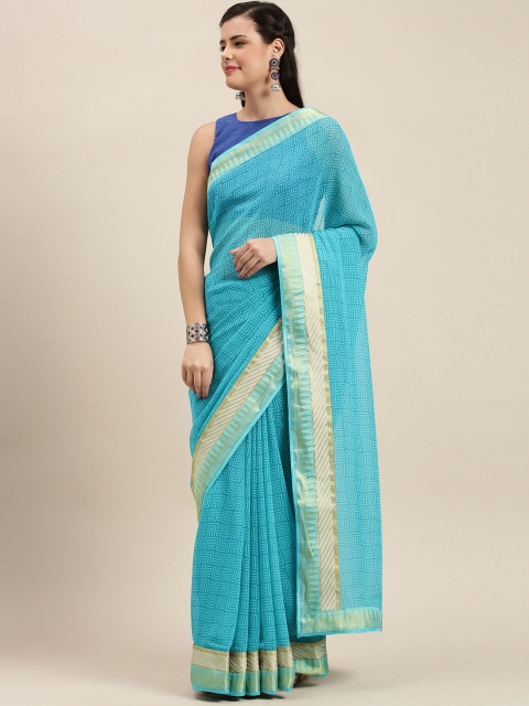 

Soch Blue Printed Poly Georgette Saree