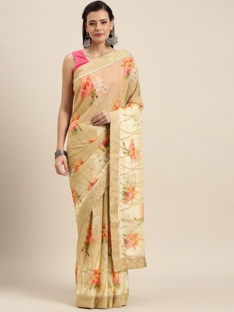 

Soch Beige & Pink Poly Georgette Floral Printed Saree