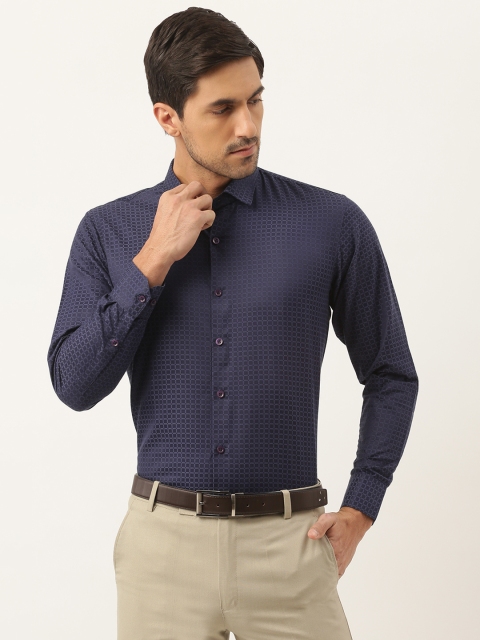 

SOJANYA Men Navy Blue Classic Regular Fit Cotton Self-Checked Formal Shirt, Purple