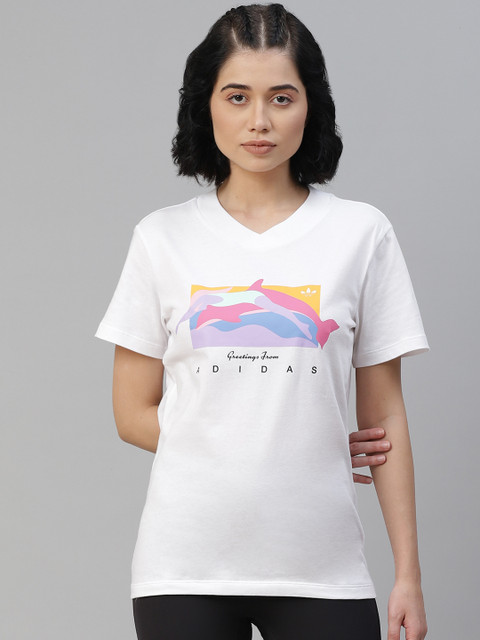 

ADIDAS Originals Women White Fakten Print T-shirt
