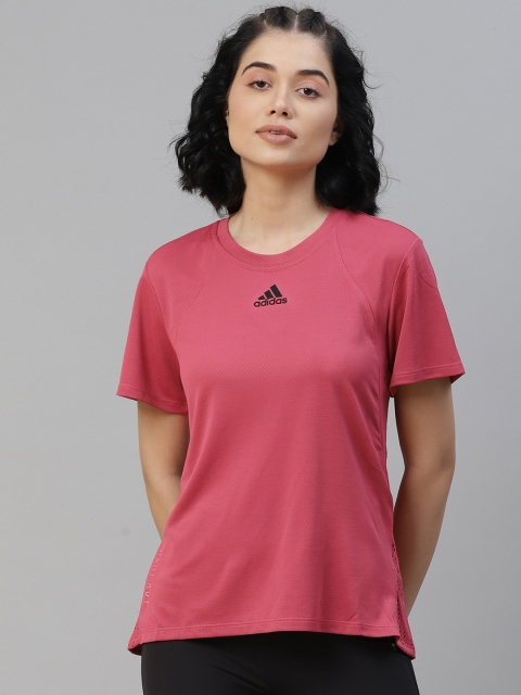 

ADIDAS Women Pink Training Heat.RDY Slim Fit Self-Design T-shirt