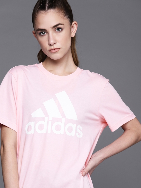

ADIDAS Women Pink & White Brand Logo Printed T-shirt