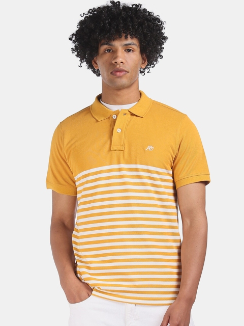 

Aeropostale Men Yellow Striped Polo Collar T-shirt