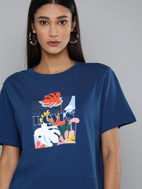 

Levis Women Navy Blue Floral Printed Tropical Pure Cotton T-shirt