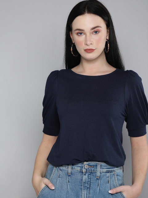 

Levis Navy Blue Puff Sleeve Regular Top