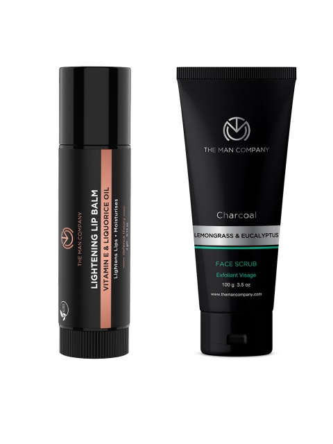 

THE MAN COMPANY Set of Charcoal Face Scrub & Lightening Lip Balm, Black