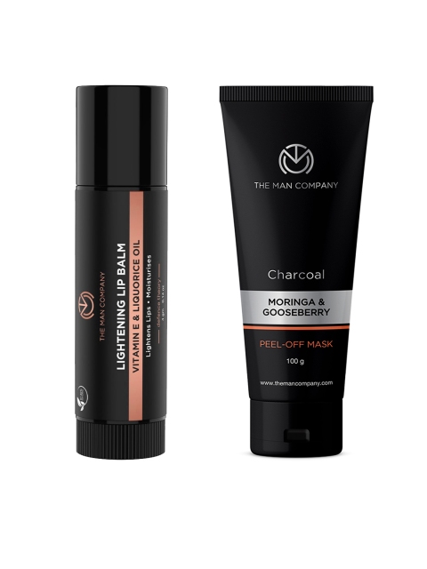 

THE MAN COMPANY Set of Moringa & Gooseberry Charcoal Peel Off Mask & Lightening Lip Balm, Black