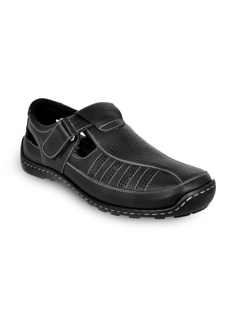 

Allen Cooper Men Black Leather Shoe-Style Sandals