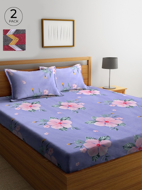 

KLOTTHE 210 TC Cotton 2 King Bedsheet with 4 Pillow Covers, Lavender