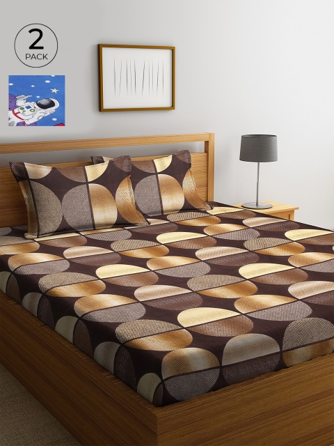 

KLOTTHE Blue & Brown Geometric 210 TC Cotton 2 King Bedsheet with 4 Pillow Covers