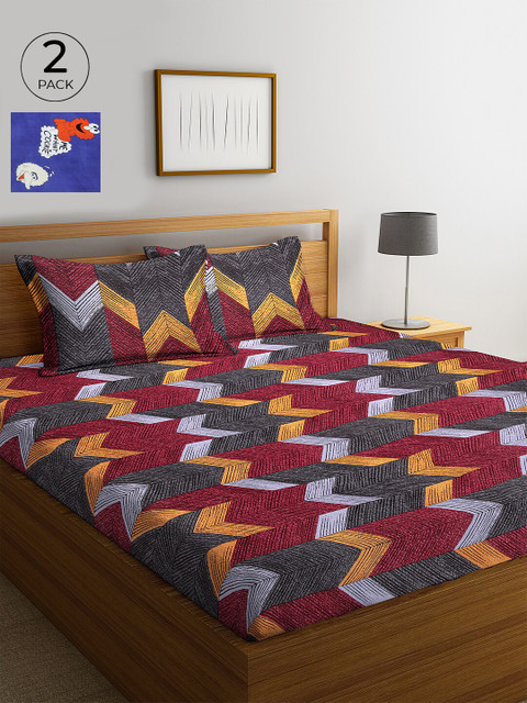 

KLOTTHE 210 TC Set of 2 Cotton King Bedsheet with 4 Pillow Covers, Multi