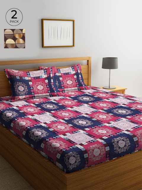 

KLOTTHE 210 TC Cotton 2 King Bedsheet with 4 Pillow Covers, Navy blue