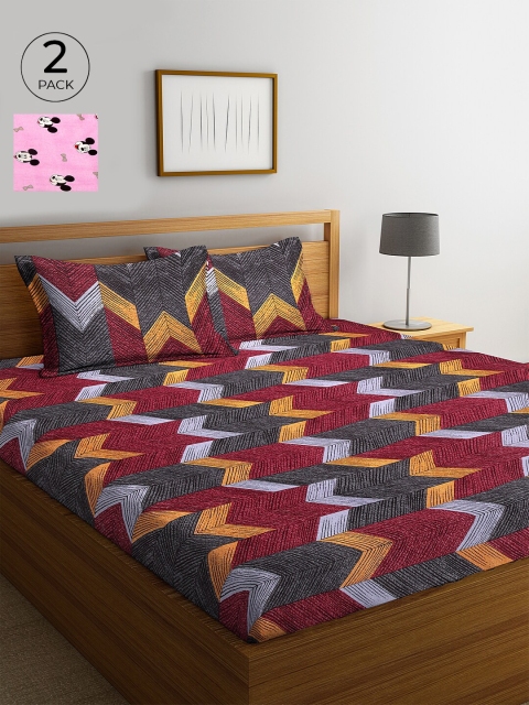 

KLOTTHE 210 TC Cotton 2 King Bedsheet with 4 Pillow Covers, Multi