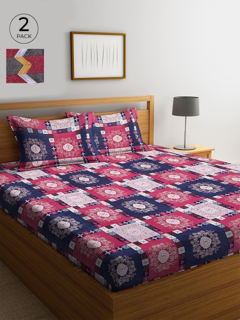 

KLOTTHE Blue & Maroon Set of 210 TC Cotton 2 King Bedsheet with 4 Pillow Covers