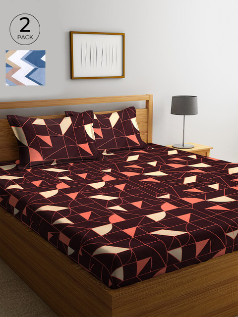 

KLOTTHE Geometric 210 TC Cotton 2 King Bedsheet with 4 Pillow Covers, Brown